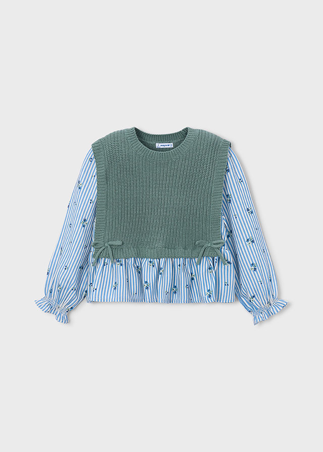 Mayoral Girls’ Shirt with Top in Bay Leaf – front view