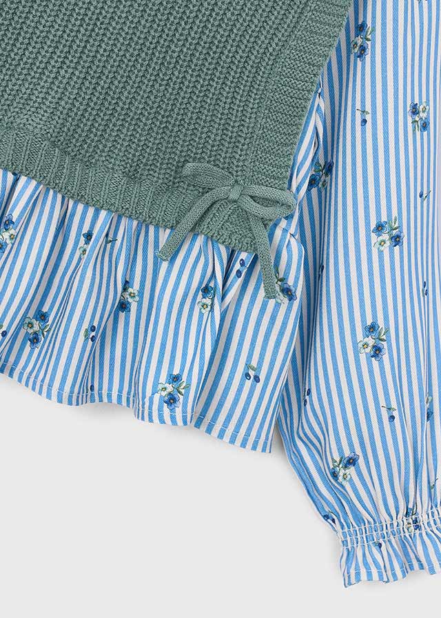 Front detail of the Mayoral girls’ shirt and top in Bay Leaf