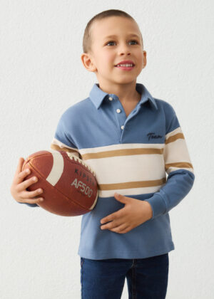 Mayoral boys’ Glacier Blue polo shirt with mixed-colour design – full product view
