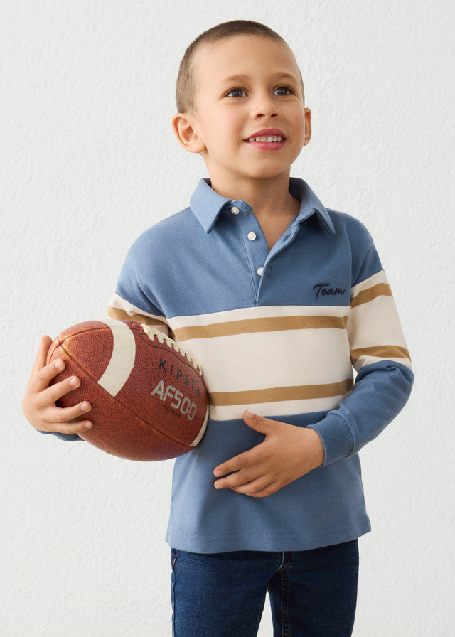 Mayoral boys’ Glacier Blue polo shirt with mixed-colour design – full product view