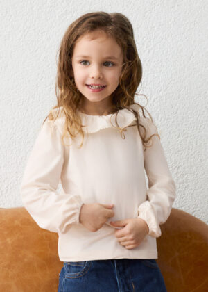 Mayoral girls’ ruffled neck blouse in Soy
