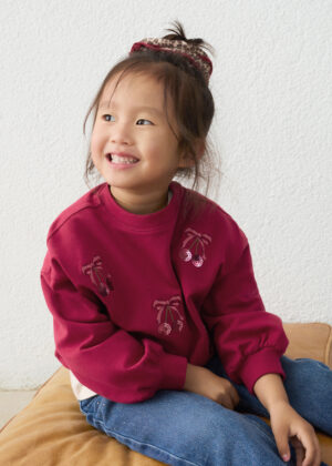 Mayoral cherry-coloured embroidered sweatshirt for girls – full product view