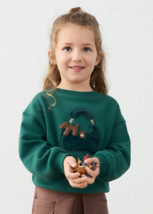 Mayoral Girls’ Puppy Jumper in Bottle Green