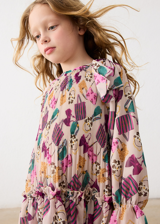 Close-up of the print on the Mayoral Girls’ Printed Pleated Dress
