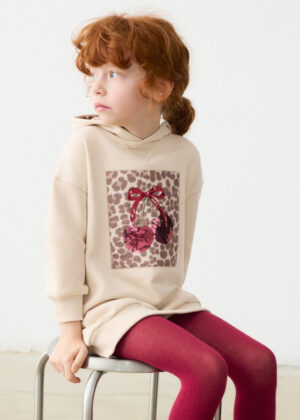 Mayoral cream hooded sweatshirt dress for girls – full product view