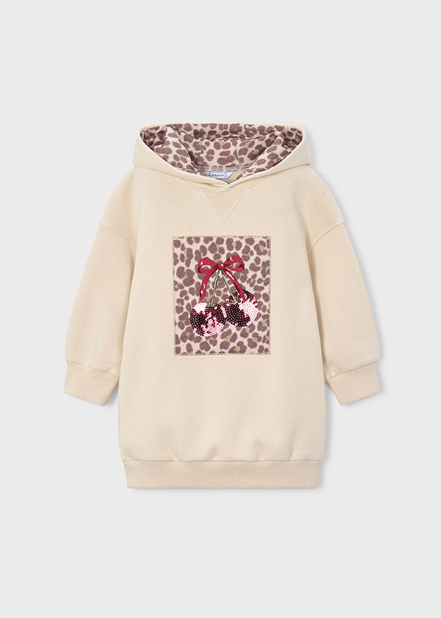Mayoral Girls’ Hooded Sweatshirt Dress in Cream – front view