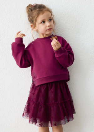 Mayoral raspberry two-piece outfit for girls with sweatshirt and tulle skirt