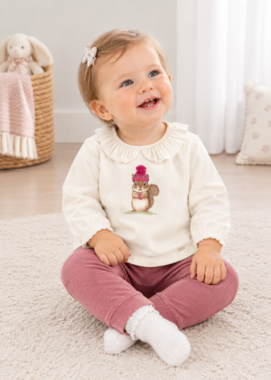Mayoral Baby Ruffle-Neck T-Shirt in White – front view