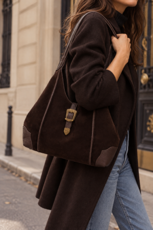 Hispanitas Chocolate Brown Suede Shoulder Bag
